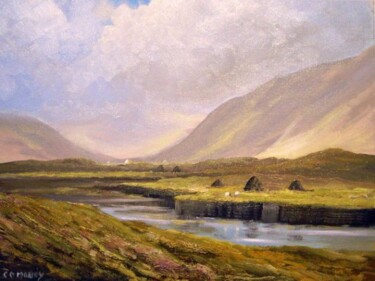 Painting titled "turf stacks in leen…" by Cathal O Malley, Original Artwork