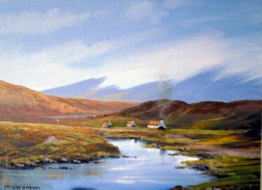 Painting titled "cottages in the mou…" by Cathal O Malley, Original Artwork, Oil