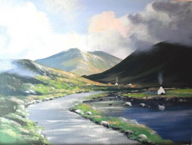Painting titled "river cottage" by Cathal O Malley, Original Artwork