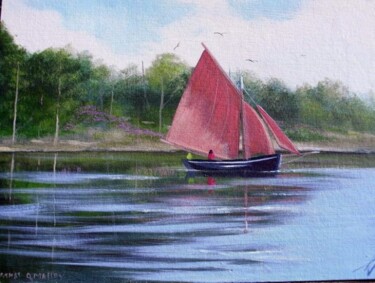 Painting titled "galway hooker balli…" by Cathal O Malley, Original Artwork