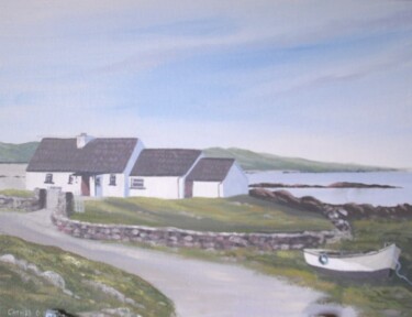 Painting titled "cottage by omey str…" by Cathal O Malley, Original Artwork