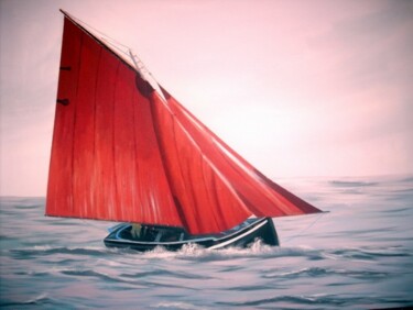 Pittura intitolato "sailing galway hook…" da Cathal O Malley, Opera d'arte originale
