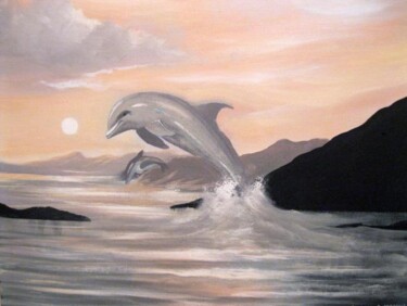 Painting titled "killary dolphins" by Cathal O Malley, Original Artwork
