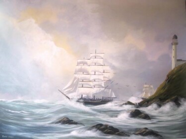 Painting titled "lighthouse ships" by Cathal O Malley, Original Artwork