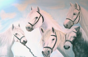 Peinture intitulée "connemara ponies" par Cathal O Malley, Œuvre d'art originale