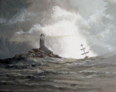 Painting titled "lighthouse ship" by Cathal O Malley, Original Artwork