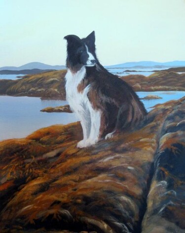 Painting titled "dog on a beach ross…" by Cathal O Malley, Original Artwork