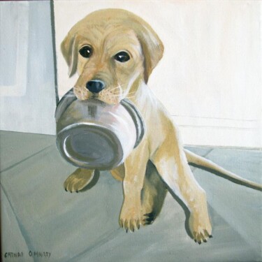 Painting titled "hungry lab pup" by Cathal O Malley, Original Artwork