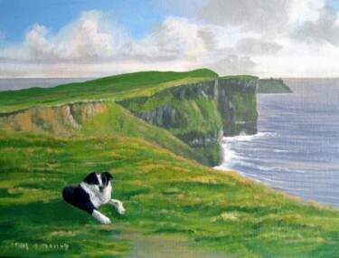Painting titled "dog by the cliffs o…" by Cathal O Malley, Original Artwork