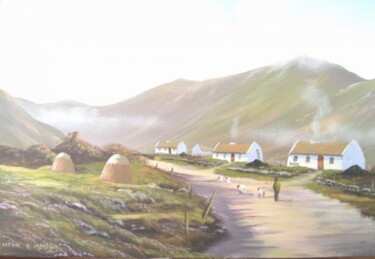 Painting titled "leenane cottages" by Cathal O Malley, Original Artwork