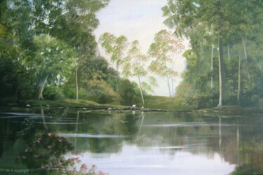 Painting titled "forest lake" by Cathal O Malley, Original Artwork