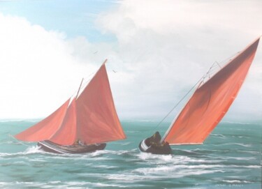 Painting titled "galway-hookers-raci…" by Cathal O Malley, Original Artwork