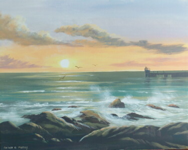 Peinture intitulée "galway bay sunset" par Cathal O Malley, Œuvre d'art originale