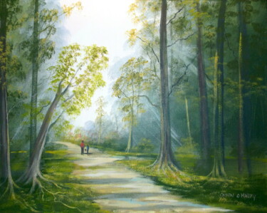 Painting titled "walking the dog" by Cathal O Malley, Original Artwork
