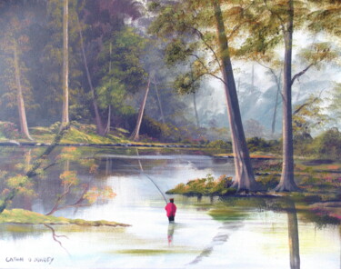 Painting titled "river fishing" by Cathal O Malley, Original Artwork