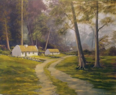 Schilderij getiteld "forest cottages" door Cathal O Malley, Origineel Kunstwerk