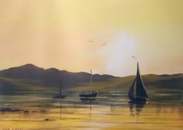 Painting titled "sunset-yachts.jpg" by Cathal O Malley, Original Artwork, Oil