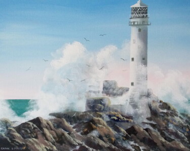 Painting titled "fastnet  lighthouse" by Cathal O Malley, Original Artwork, Oil