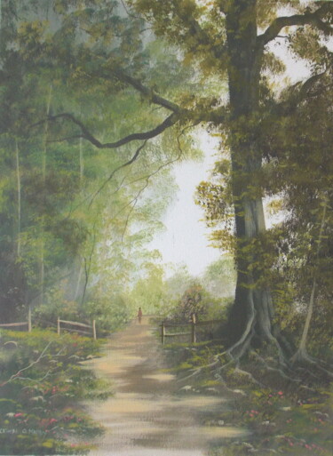 Painting titled "a  forest walk" by Cathal O Malley, Original Artwork, Acrylic