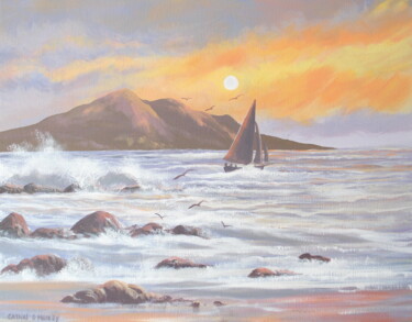 Painting titled "sailing into the su…" by Cathal O Malley, Original Artwork, Acrylic