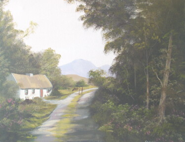 Painting titled "cottage in the woods" by Cathal O Malley, Original Artwork, Acrylic