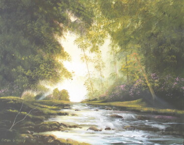 Painting titled "forest river" by Cathal O Malley, Original Artwork, Acrylic