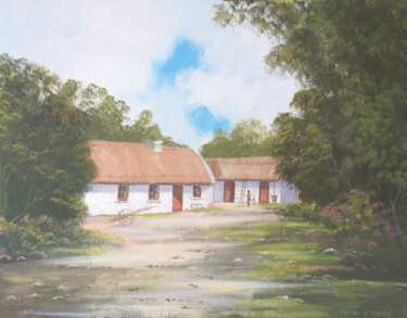 Painting titled "cottage-through-the…" by Cathal O Malley, Original Artwork, Acrylic