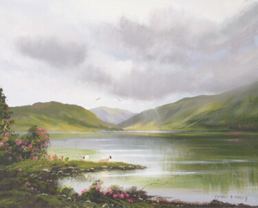 Painting titled "kylemore lake" by Cathal O Malley, Original Artwork, Acrylic