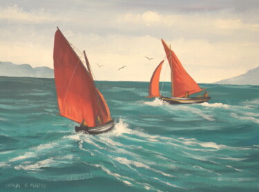 Painting titled "roundstone boats" by Cathal O Malley, Original Artwork, Acrylic
