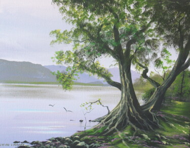 Painting titled "kylemore trees" by Cathal O Malley, Original Artwork, Acrylic
