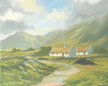 Painting titled "valley cottages" by Cathal O Malley, Original Artwork, Acrylic