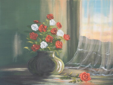Painting titled "window roses" by Cathal O Malley, Original Artwork, Acrylic