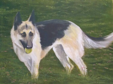 Painting titled "finnegan  the dog" by Cathal O Malley, Original Artwork, Acrylic