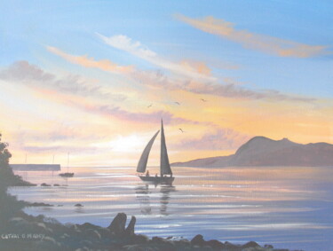 Painting titled "sailing in cleggan" by Cathal O Malley, Original Artwork, Acrylic