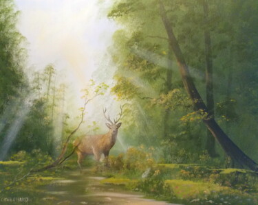 Painting titled "forest light" by Cathal O Malley, Original Artwork, Acrylic