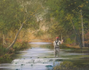 Painting titled "river fishing   bal…" by Cathal O Malley, Original Artwork, Acrylic
