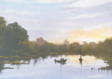 Картина под названием "boats on the shannon" - Cathal O Malley, Подлинное произведение искусства, Акрил