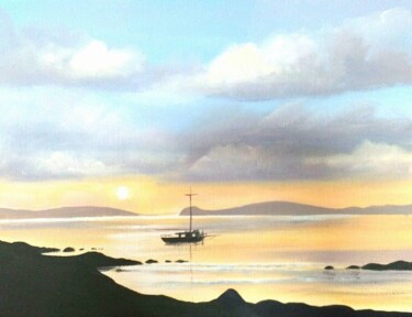 Painting titled "inishbofin sunset" by Cathal O Malley, Original Artwork, Acrylic