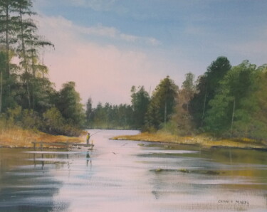 Painting titled "fishing in ballinah…" by Cathal O Malley, Original Artwork, Acrylic