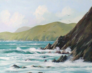Painting titled "slea head waves" by Cathal O Malley, Original Artwork, Acrylic