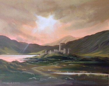 Malerei mit dem Titel "sunset castle" von Cathal O Malley, Original-Kunstwerk