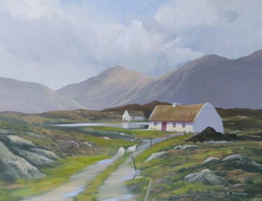 Painting titled "cottages in maam" by Cathal O Malley, Original Artwork, Acrylic