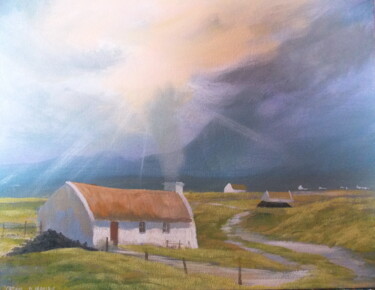 Schilderij getiteld "cottages in carraroe" door Cathal O Malley, Origineel Kunstwerk, Acryl