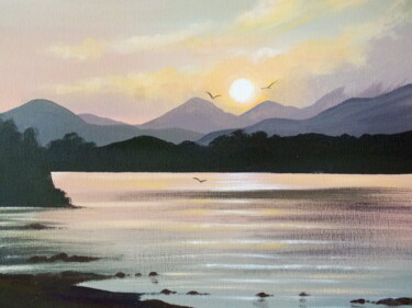 Painting titled "sunset, lakes of ki…" by Cathal O Malley, Original Artwork, Acrylic