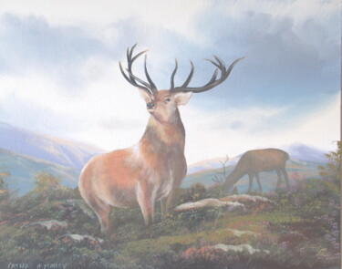 Painting titled "stags in maam" by Cathal O Malley, Original Artwork, Acrylic