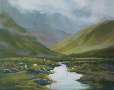 Painting titled "valley sheep ,conne…" by Cathal O Malley, Original Artwork, Acrylic