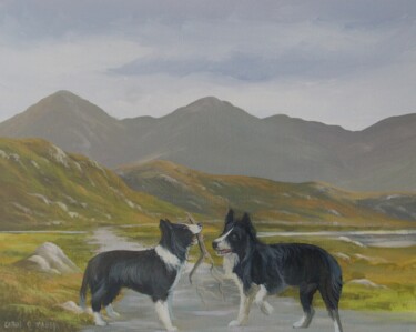 Painting titled "border-collies" by Cathal O Malley, Original Artwork, Acrylic