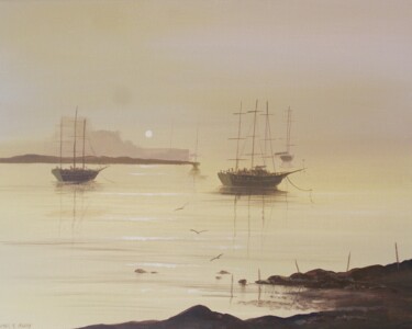 Peinture intitulée "ships in cobh" par Cathal O Malley, Œuvre d'art originale, Acrylique