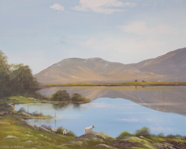 Malerei mit dem Titel "sheep in inagh vall…" von Cathal O Malley, Original-Kunstwerk, Acryl