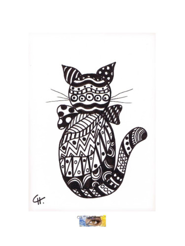 Drawing titled "Carte d'Art Chat st…" by Cathart, Original Artwork, Ink